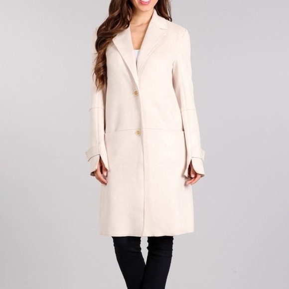 Last 1! NWT Faux Suede Cream Long Coat - Picture 3 of 6